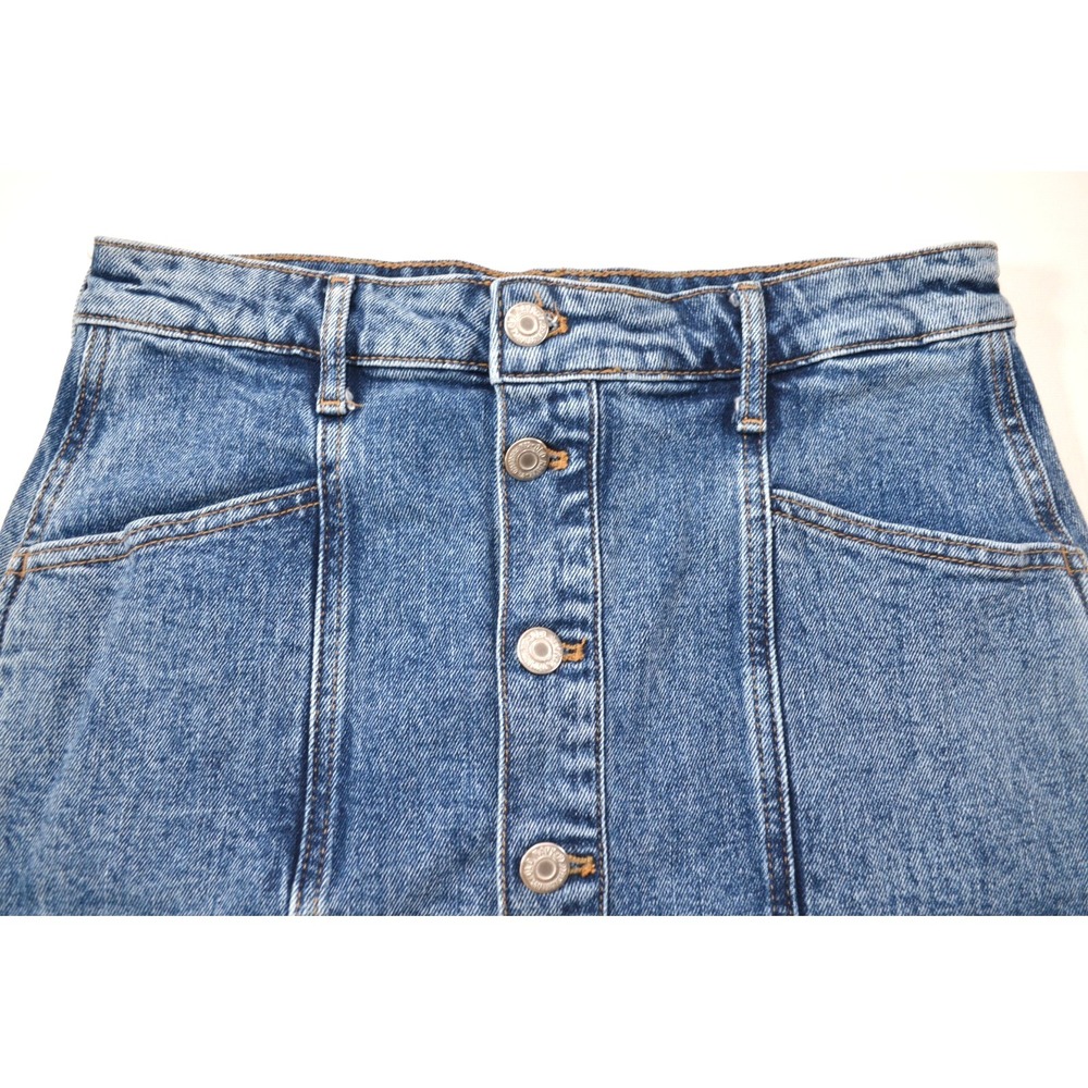 Old Navy Skirt Women's Size 0 Blue Denim A-Line Midi Button Front Waist 28" - Picture 6 of 11